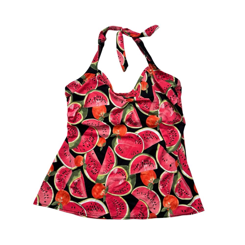 FREYA Watermelon Print Tankini Top Size 36D Underwire Halter Red Black Green